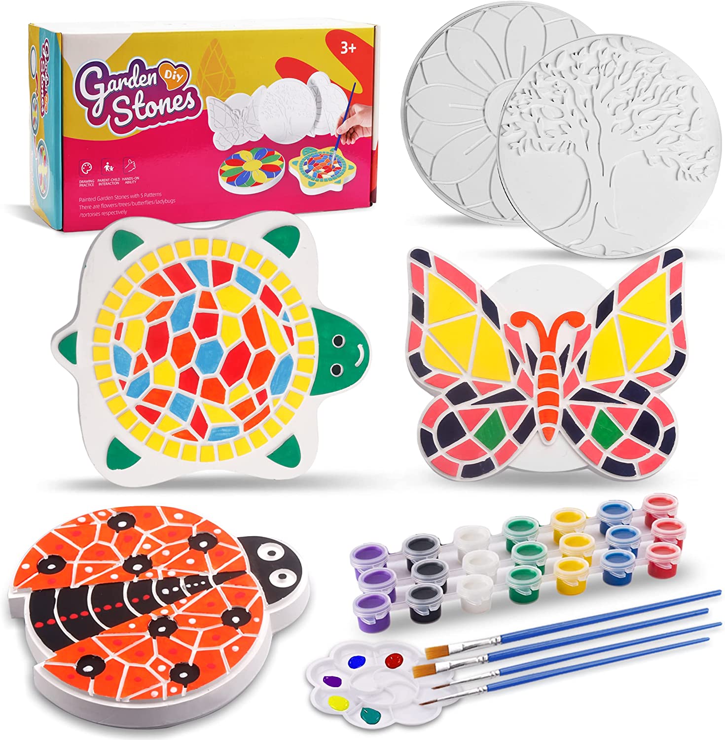 Paint Your Own Stepping Stones for Kids,5 Pack DIY Ceramic Painting Craft  Kits,Arts and Crafts for Child Ages 4-8,Painting Crafts for Girls Ages 8-12,Outdoor  Garden Art 